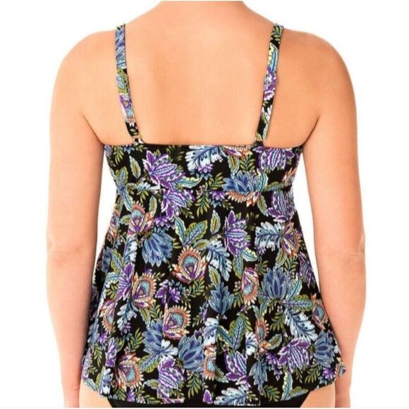 Swim Solutions Womens Boho Play Multicolor V Neck Tankini Top‎ Size 8 New - Picture 3 of 11